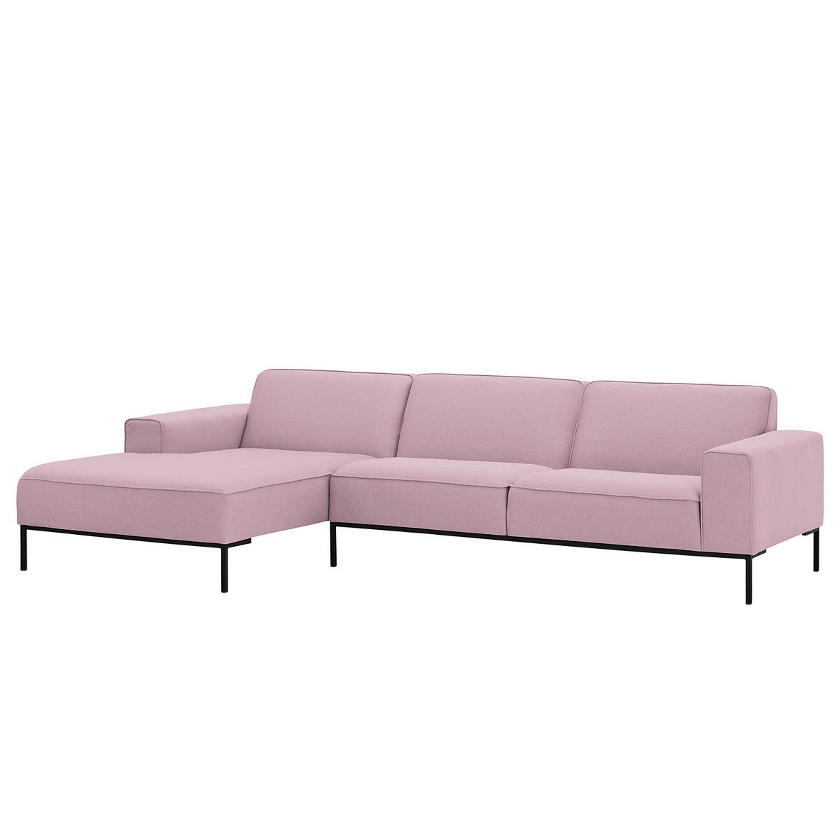 ECKSOFA mit Longchair - Webstoff - Schwarz/Rosa, Textil (285/168cm) - home24