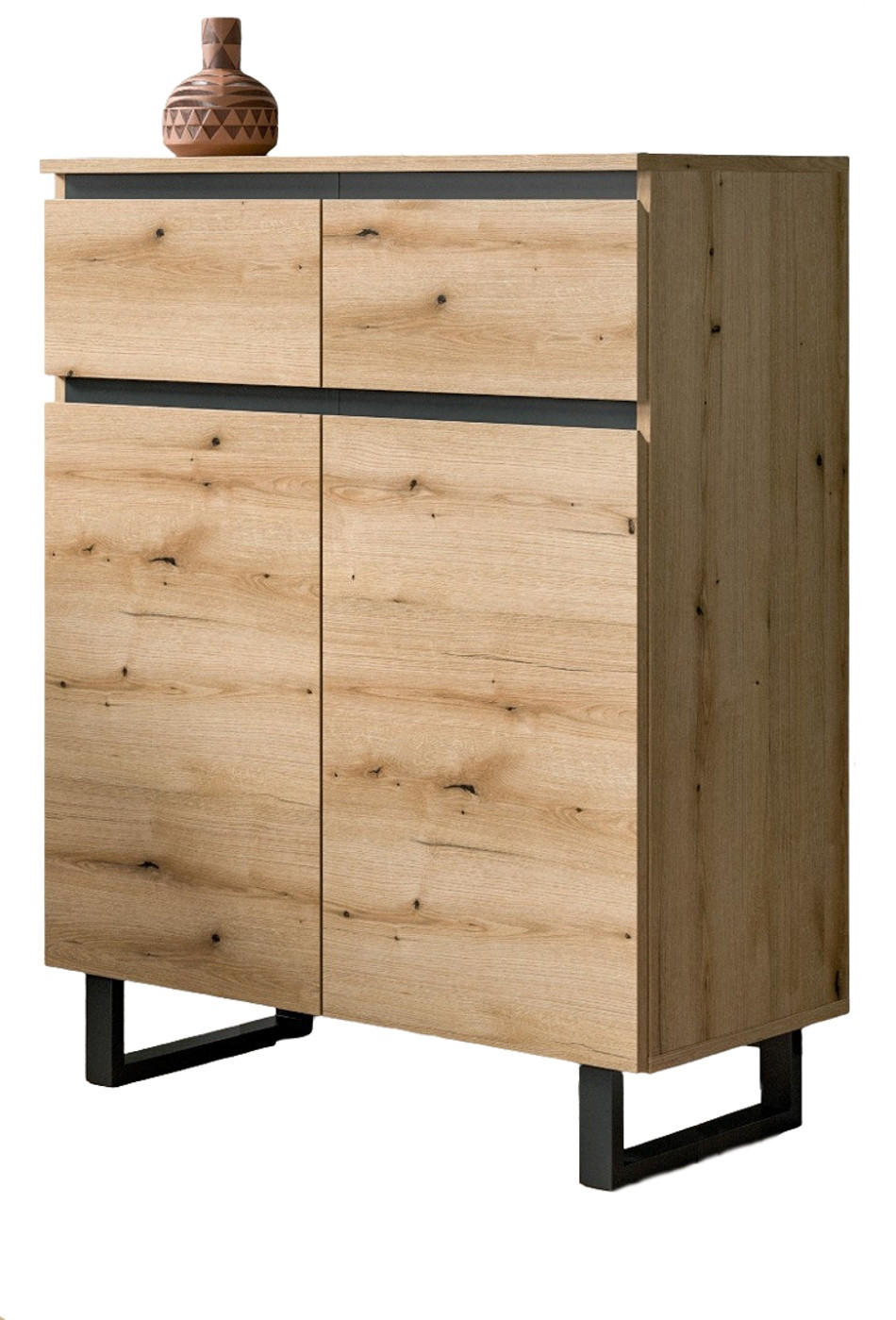 KOMMODE Evoke Eiche, schwarz, Highboard 80 x 99 cm, Soft-Close, Gelia - Eichefarben/Schwarz, Holzwerkstoff/Metall (80/99/36cm) - Inn.Furn