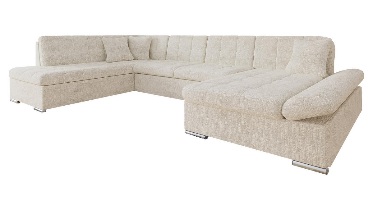 ECKSOFA Bergen Premium, Seite: Rechts - Silberfarben/Naturfarben, Holz/Textil (345/76/205cm) - MIRJAN24