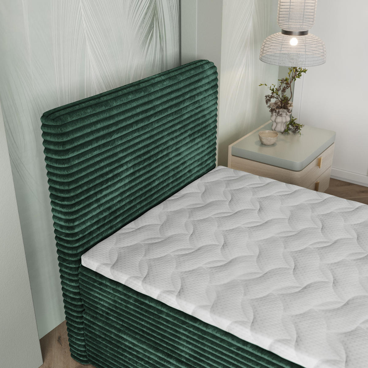 BOXBETT PISA 90 90x200 cm mit Matratze und Topper, H2+H3 - Grün - Grün, Holz (90/200cm) - MASSENO