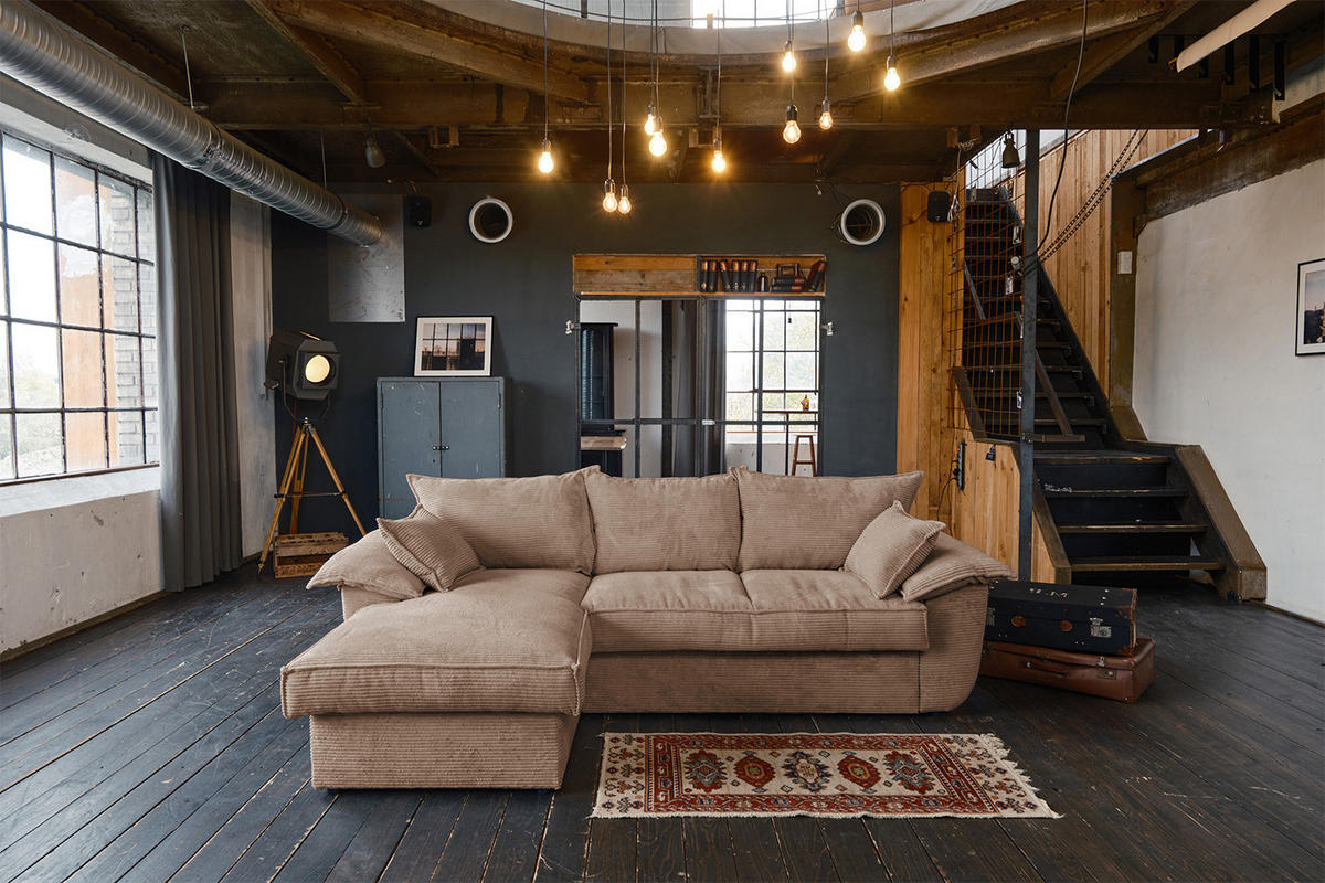 ECKSOFA DAMETO Braun Cord - Dunkelbraun/Schwarz, Kunststoff/Textil (266/174cm) - KAWOLA