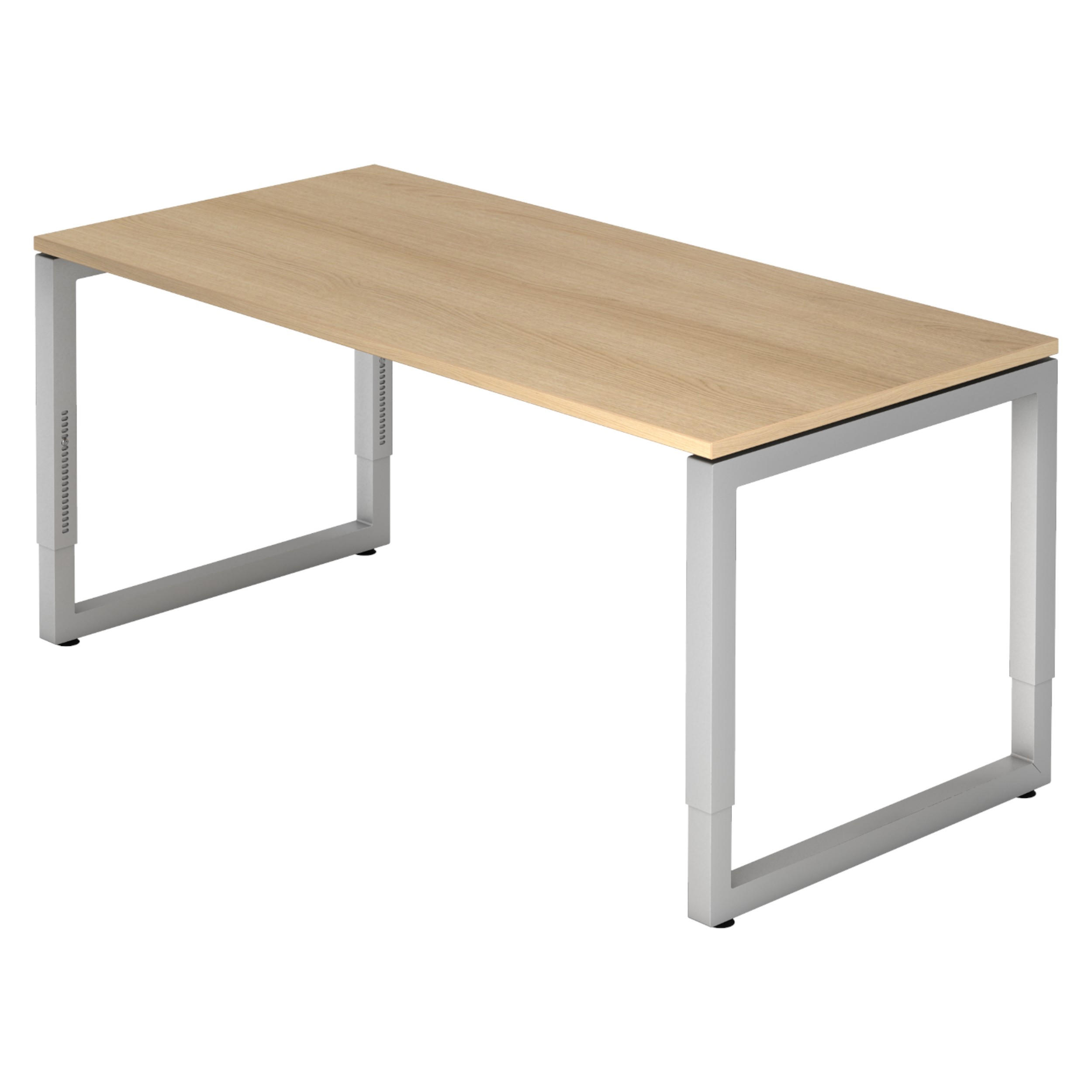 SCHREIBTISCH Serie-R 80/160/74 cm in Eichefarben/Silberfarben - Eichefarben/Silberfarben, Holzwerkstoff (80/160/74cm) - bümö