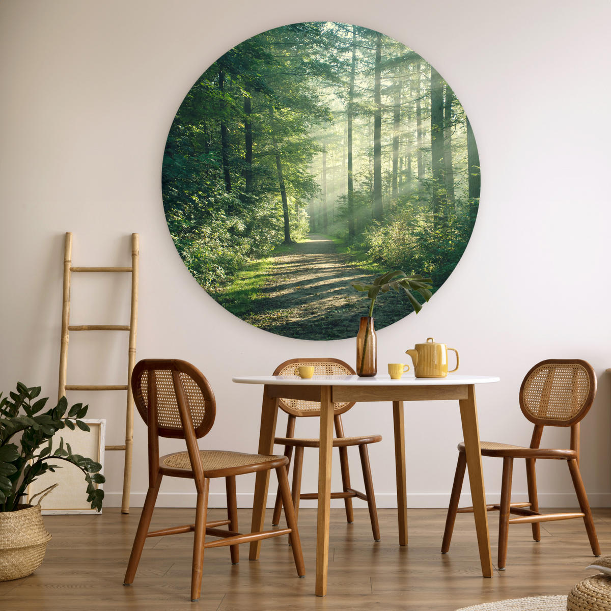 WANDBILD Wald - Weg - Sonne - Bäume - Grün - Natur 120x120 cm - Waldgrün, Kunststoff (120/120cm) - MuchoWow