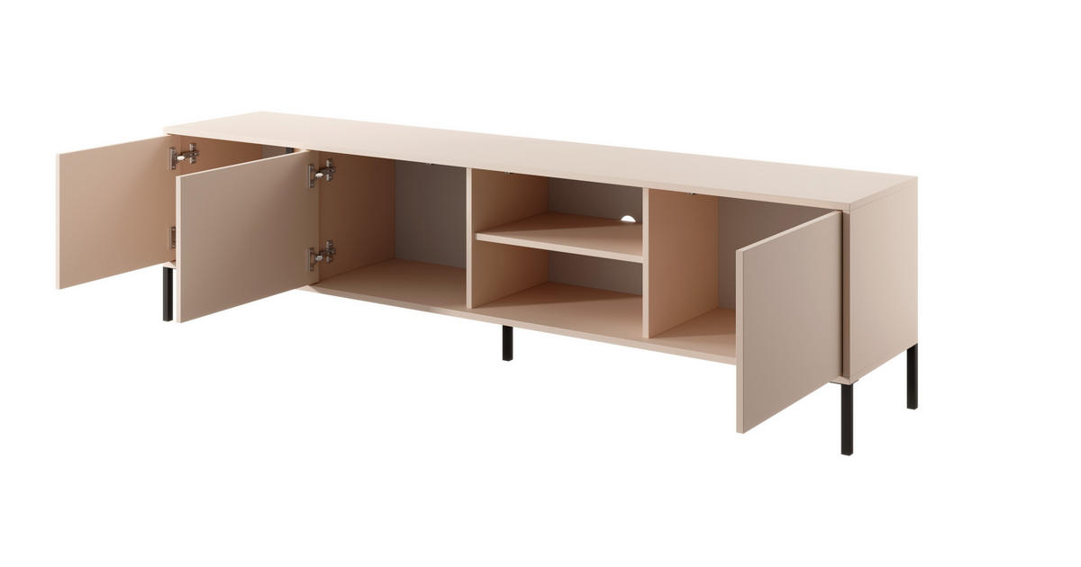 TV-SCHRANK Holen Beige, dreitürig mit schwarzen Beinen - Beige/Schwarz, Holzwerkstoff/Metall (203/53/40cm) - Bettso