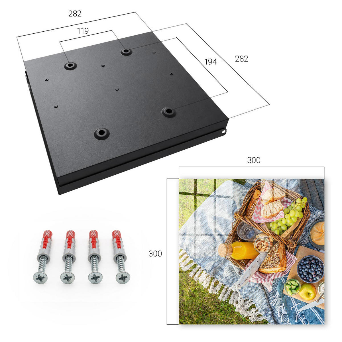 SCHLÜSSELBOX Schwarz 30x30 cm- Türöffnung nach rechts - Ein idyllisches Picknick - Grün, Metall (30/30/5cm) - TULUP
