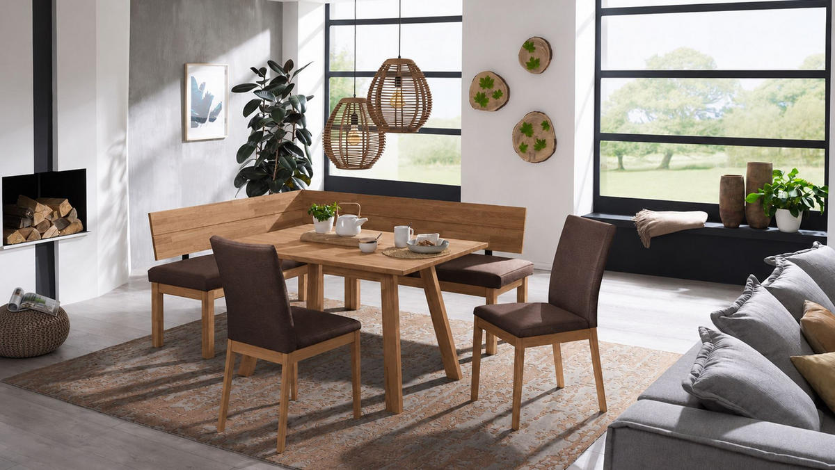 ECKBANKGRUPPE Modern Danny 2 für 7 Personen Massivholz Wildeiche/Braun - Wildeiche/Braun, Holz (155/85/194cm) - 58aufmkessel