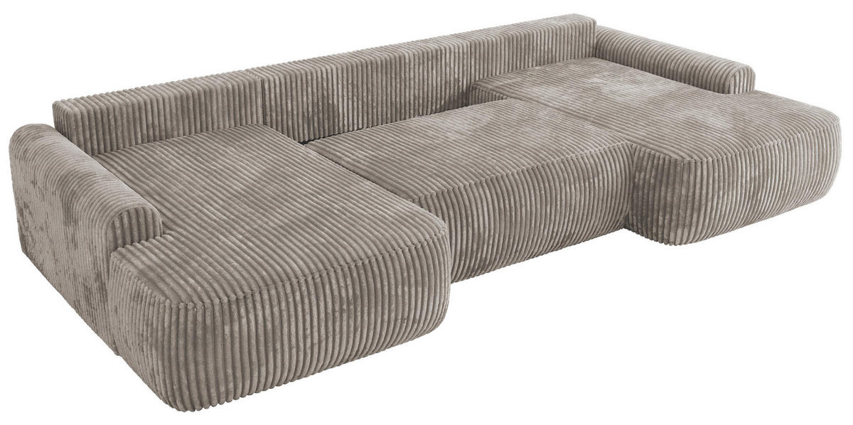 WOHNLANDSCHAFT CUBO U Hellbraun Cord - Hellbraun/Schwarz, Kunststoff/Textil (370/100/187cm) - MKS