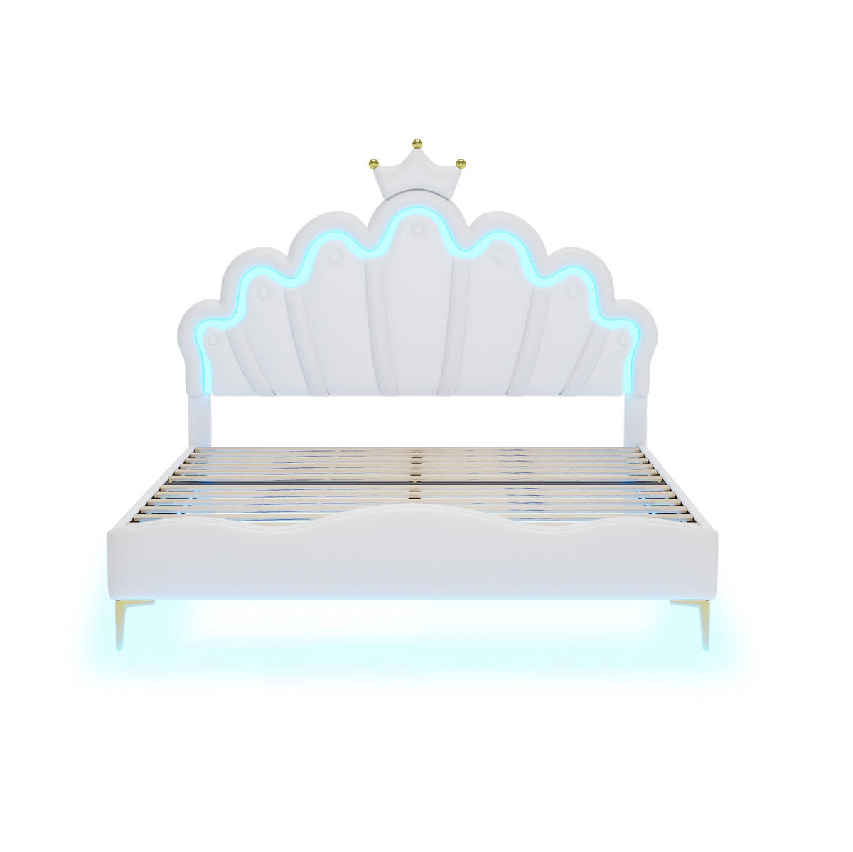 DOPPELBETT aus PU-Kunstleder 140x200 cm Weiß mit LED-Beleuchtung und höhenverstellbarem Kopfteil - Weiß, Kunststoff (140/200cm) - IVMEU