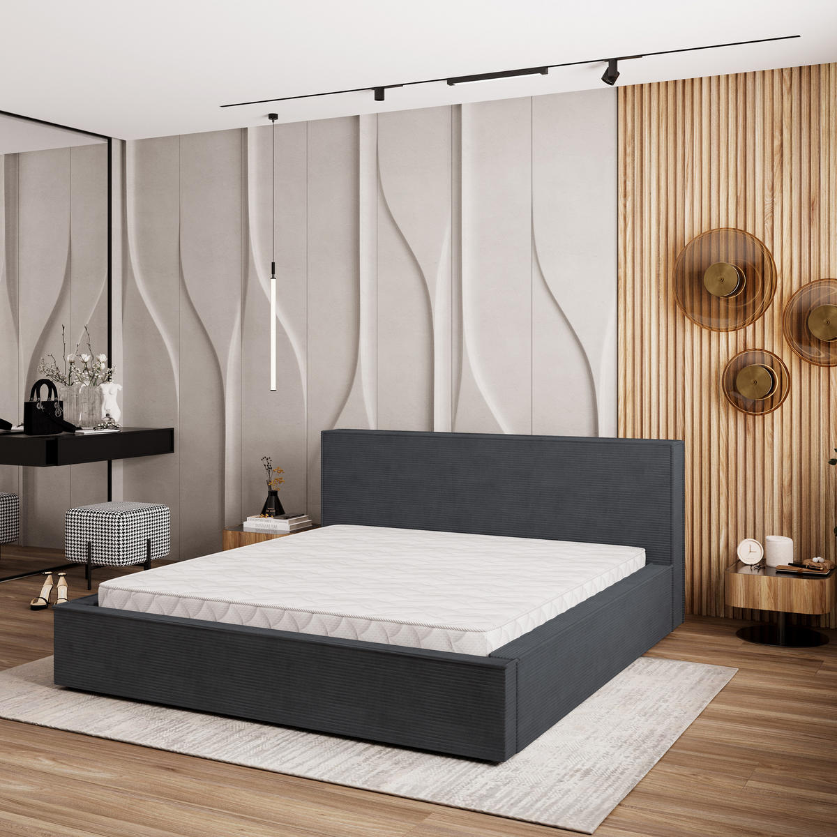 POLSTERBETT CELORA 140x200 cm mit Bettkästen - Graphitfarben - Graphitfarben, Holz (140/200cm) - MASSENO