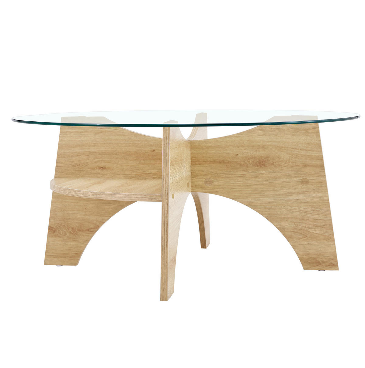 COUCHTISCH 80/80/36 cm mit Sicherheitsglasplatte und fächerförmigem MDF-Gestell, Transparent/Naturholz - Naturfarben, Holzwerkstoff (80/80/36cm) - Redom