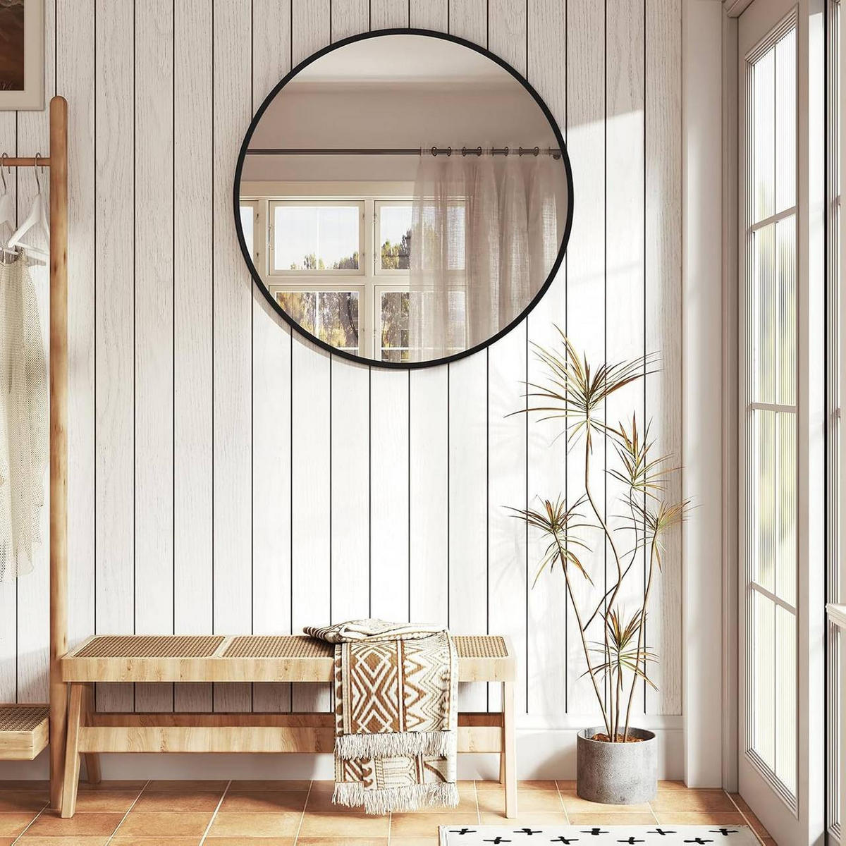 WANDSPIEGEL rund, φ 80cm, Schwarz - Schwarz, Glas/Holzwerkstoff (80/80/2cm) - Woltu