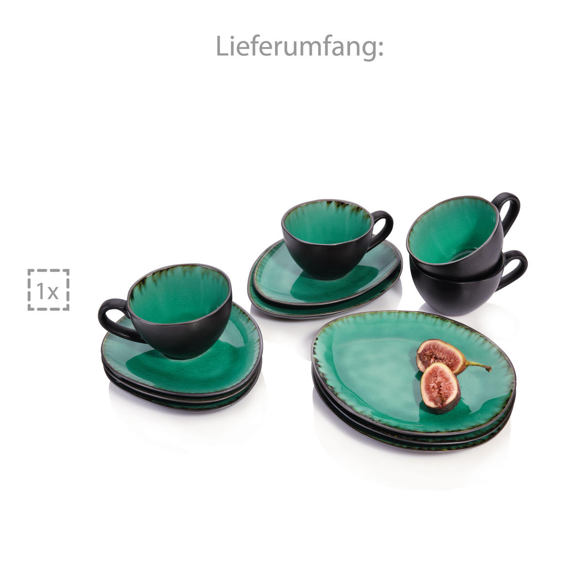 KAFFEESERVICE PALM BEACH - 12 teilig aus Steingut - Grün, Keramik (26/34/24.75cm) - Sänger