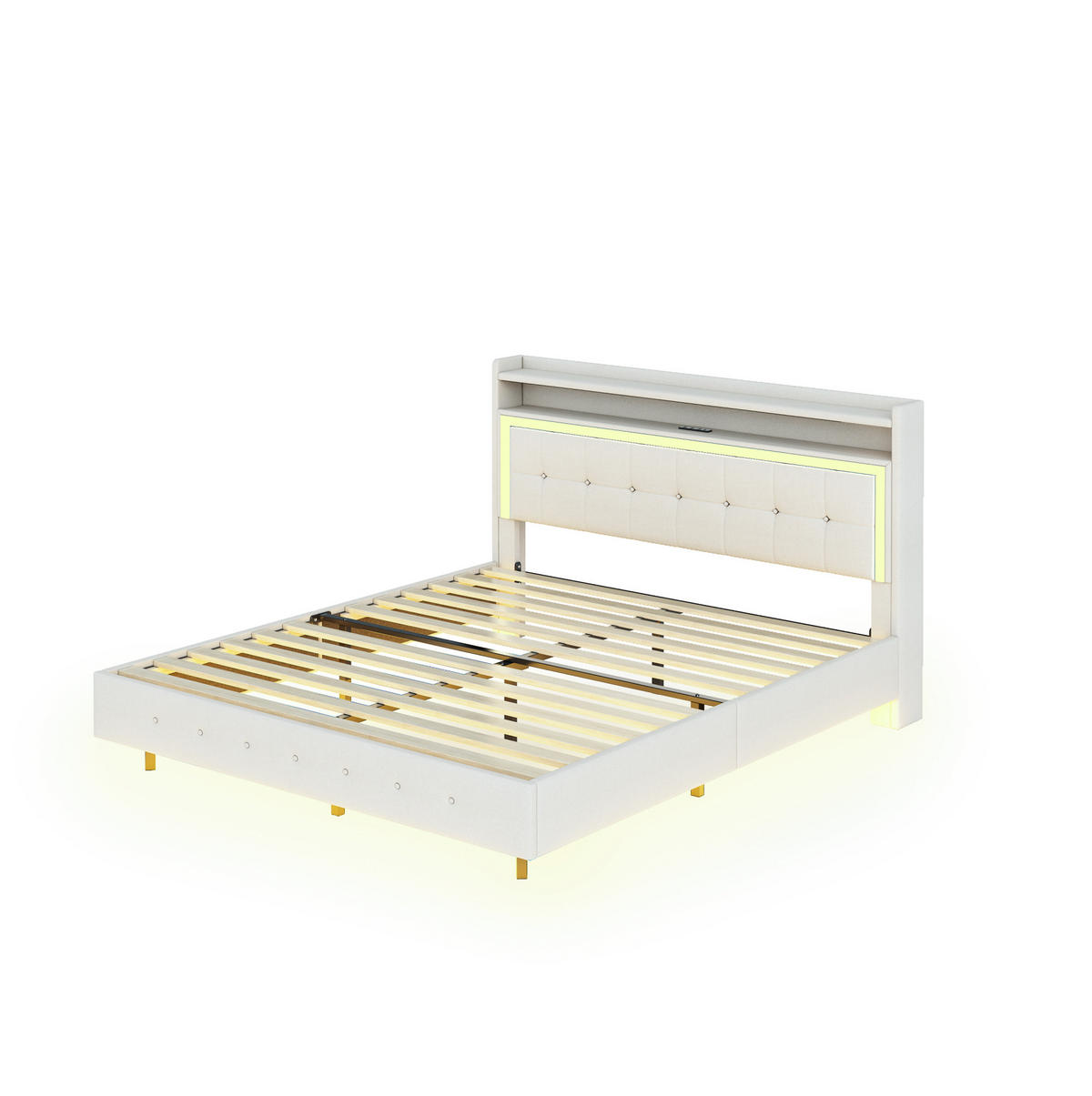 POLSTERBETT 140/200 cm Beige mit USB-Steckdose und LED-Beleuchtung - Beige, Textil (140/200cm) - Flora Grace