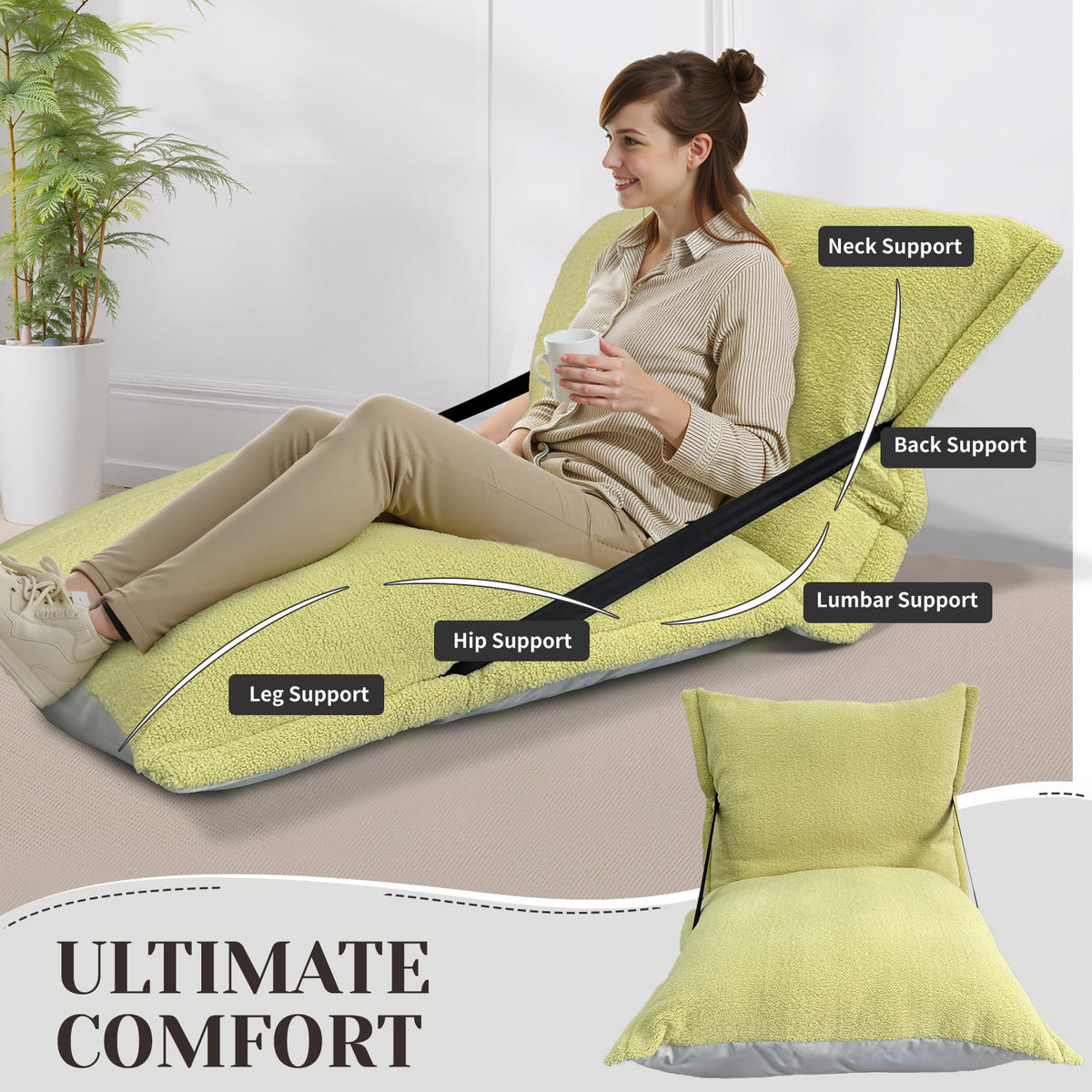 SITZSACK mit Befestigungsgurt Grün - Hellgrau/Grün, Textil (95/80/95cm) - Vercart
