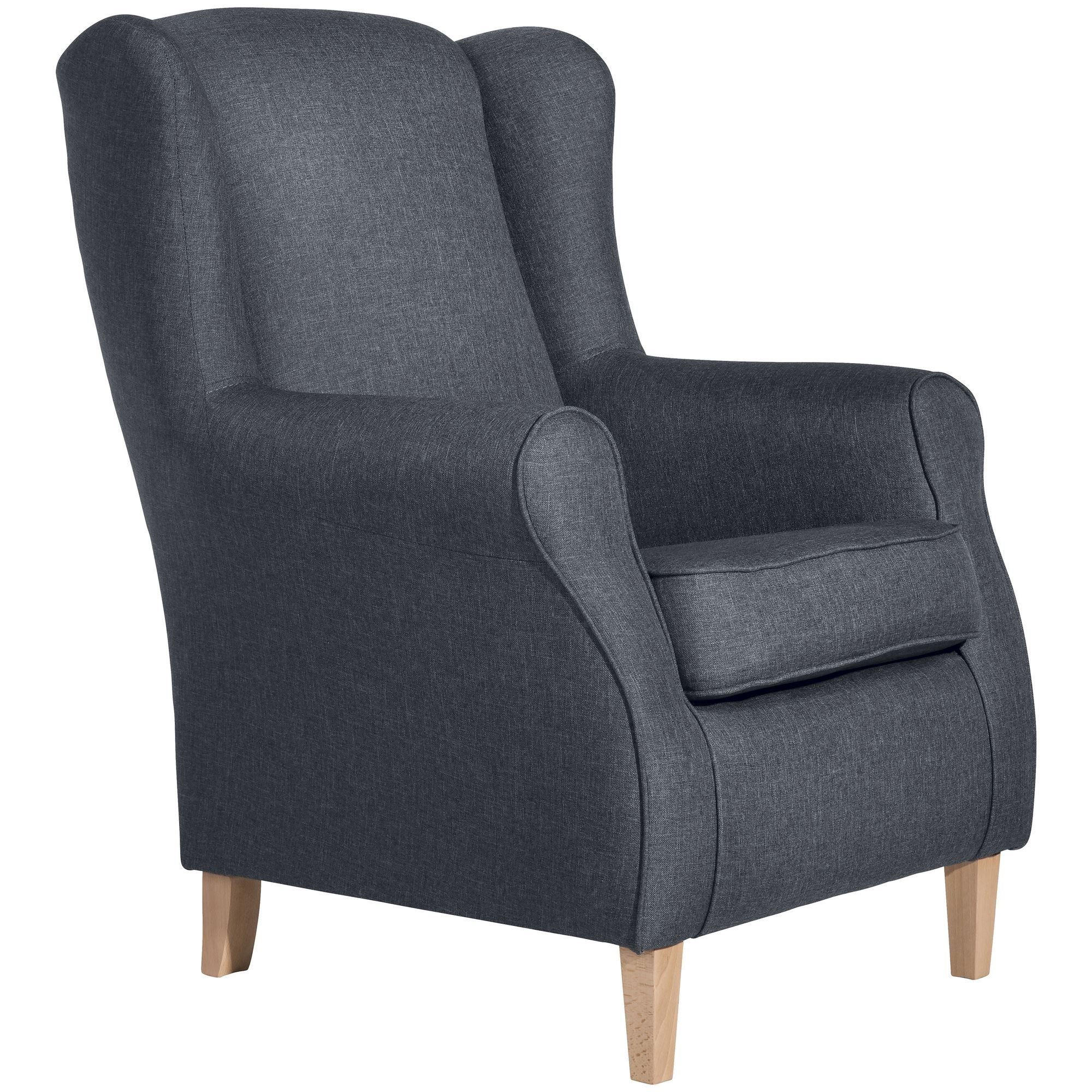 58aufmkessel Ohrensessel Blaugrau, Buche 86x103x77 cm