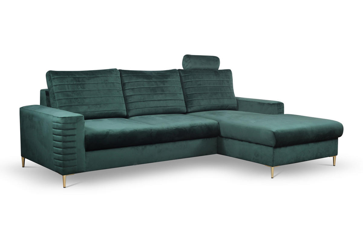 ECKSOFA GRIFO R-S Grün Velours-Stoff mit Schlaffunktion - Grün, Holz (253/165cm) - MASSENO