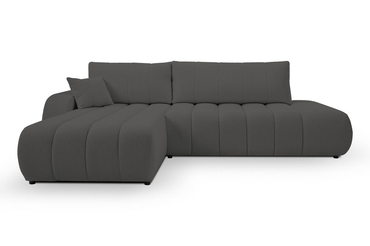 ECKSOFA Baloo mit Schlaffunktion und Bettkasten, komfortable Polsterung, Stoffbezug, lose Rückenkissen, freistehend, LINKS, 176x276x88 cm, Dark grey - Dunkelgrau, Holz/Textil (176/276cm) - DomoHome