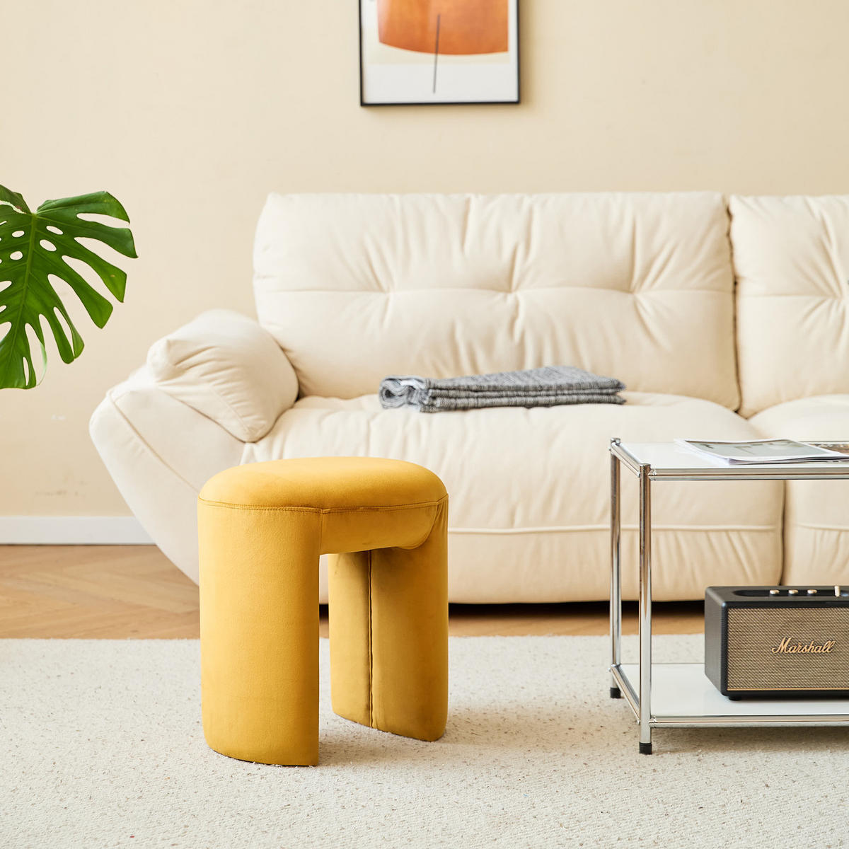 POUF Samt Gelb - Gelb, Textil (40/45/35cm) - Nordlys