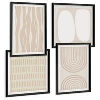 BILDER SET 4er Set - 50x50 cm & 40x60 cm Schwarzer Rahmen - Abstrakte Boho-Musterformen - Schwarz, Kunststoff (50/50cm) - TULUP