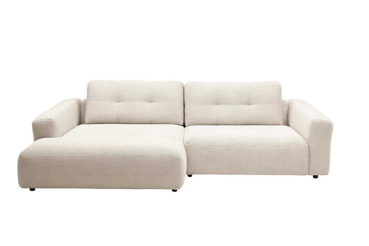 ECKSOFA XL MIKA Cremeweiß Cord - Creme/Schwarz, Kunststoff/Textil (296/167cm) - KAWOLA