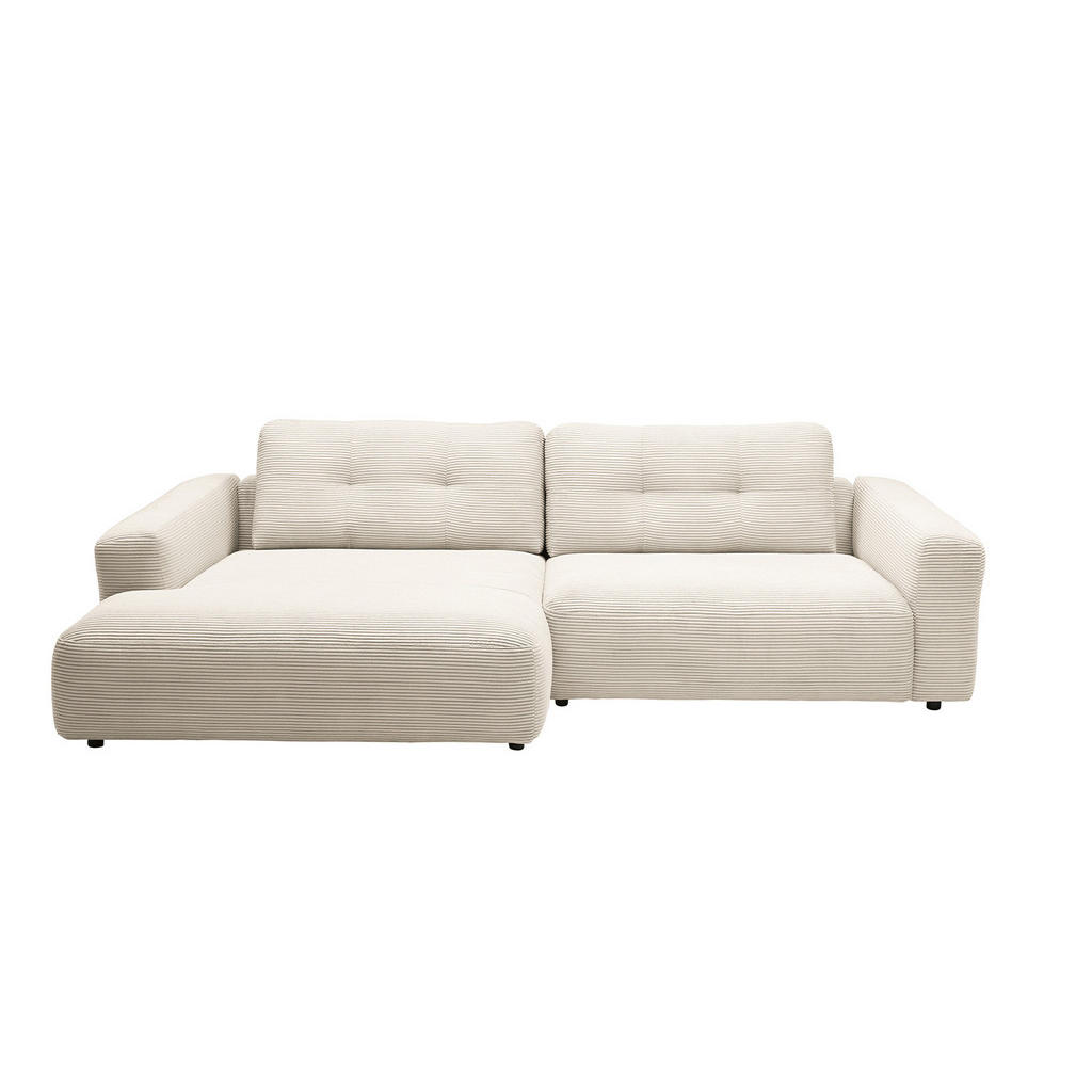 Thumbnail - Kawola Ecksofa, Creme, Schwarz, Textil, Echtholz, 3-Sitzer, Füllung: Kaltschaum, Ottomane links, L-Form, 276x167 cm, Woh...