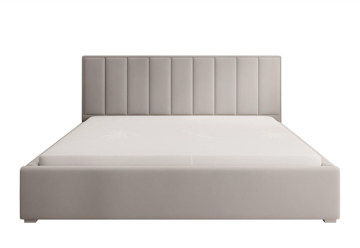 POLSTERBETT Rinus Grau Plüsch mit Bettkasten 160 cm - Greige, Textil (160/200cm) - Selsey