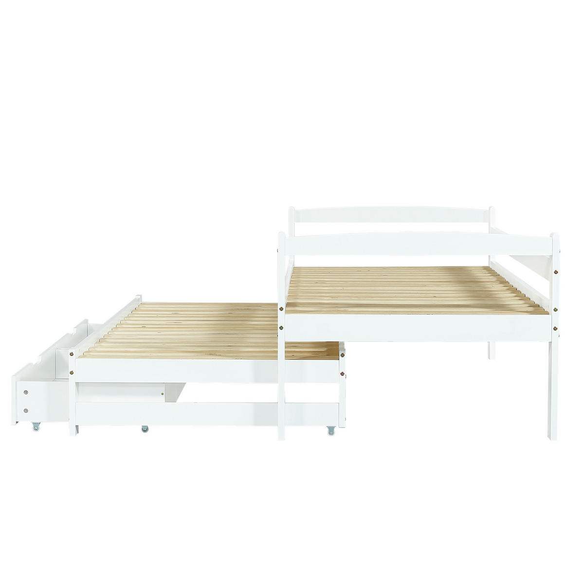 TAGESBETT 90/200 cm mit Ausziehbett und 2 Schubladen in Weiß - Weiß, Holzwerkstoff (90/200cm) - BEAOK