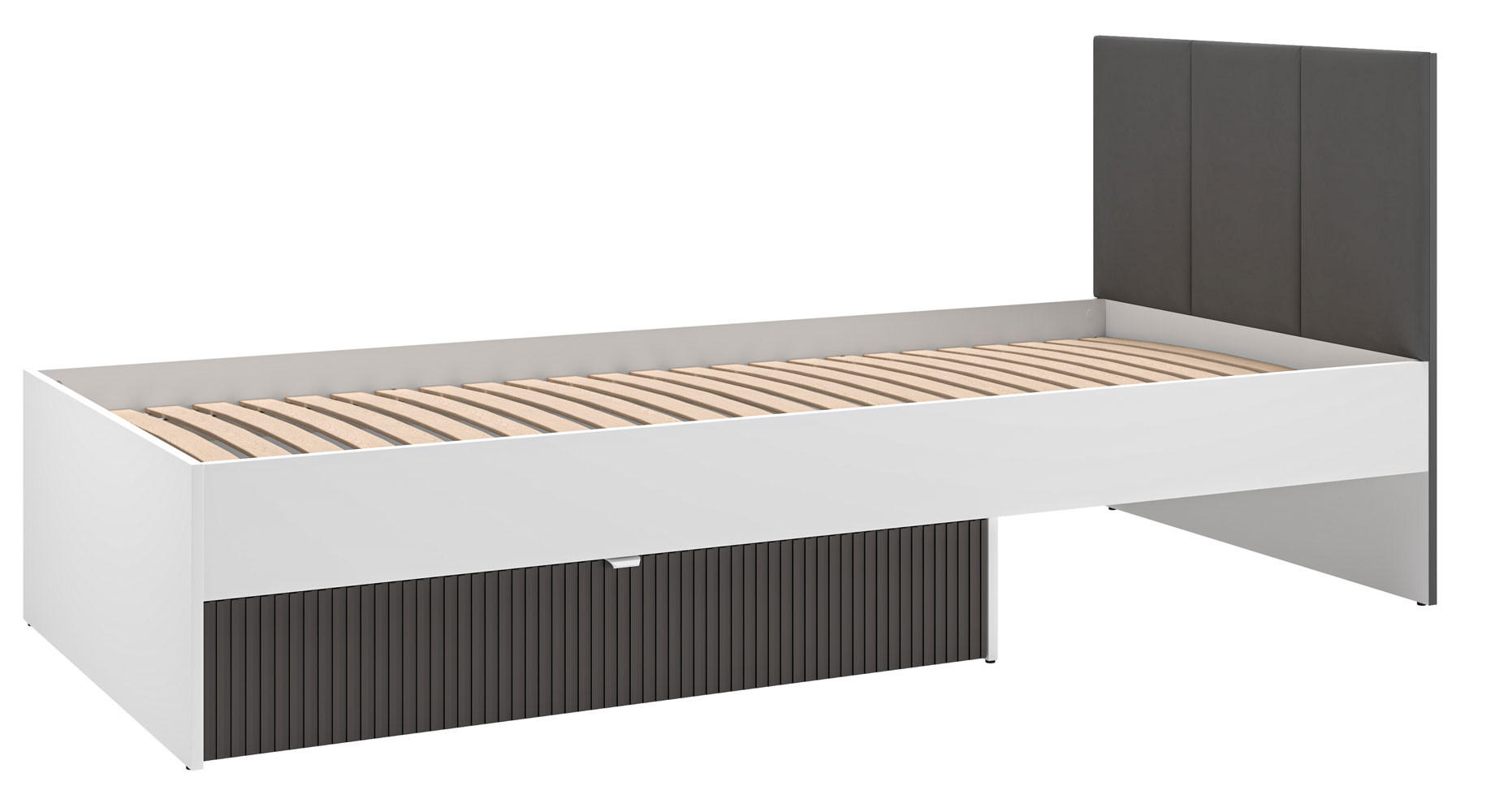 BETT Torino Weiß / Eiche Castello / Graphit 94 / 207 / 90cm - Weiß, Holz/Holzwerkstoff (90/200cm) - Feldmann-Wohnen