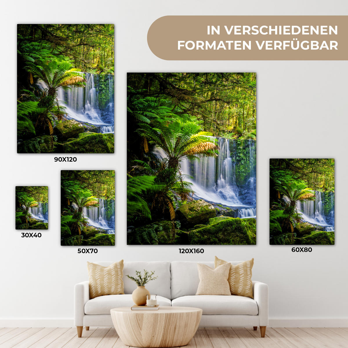LEINWANDBILD Dschungel - Wasserfall - Australien - Pflanzen - Natur 30x40 cm - Dunkelgrün, Textil (30/40cm) - MuchoWow