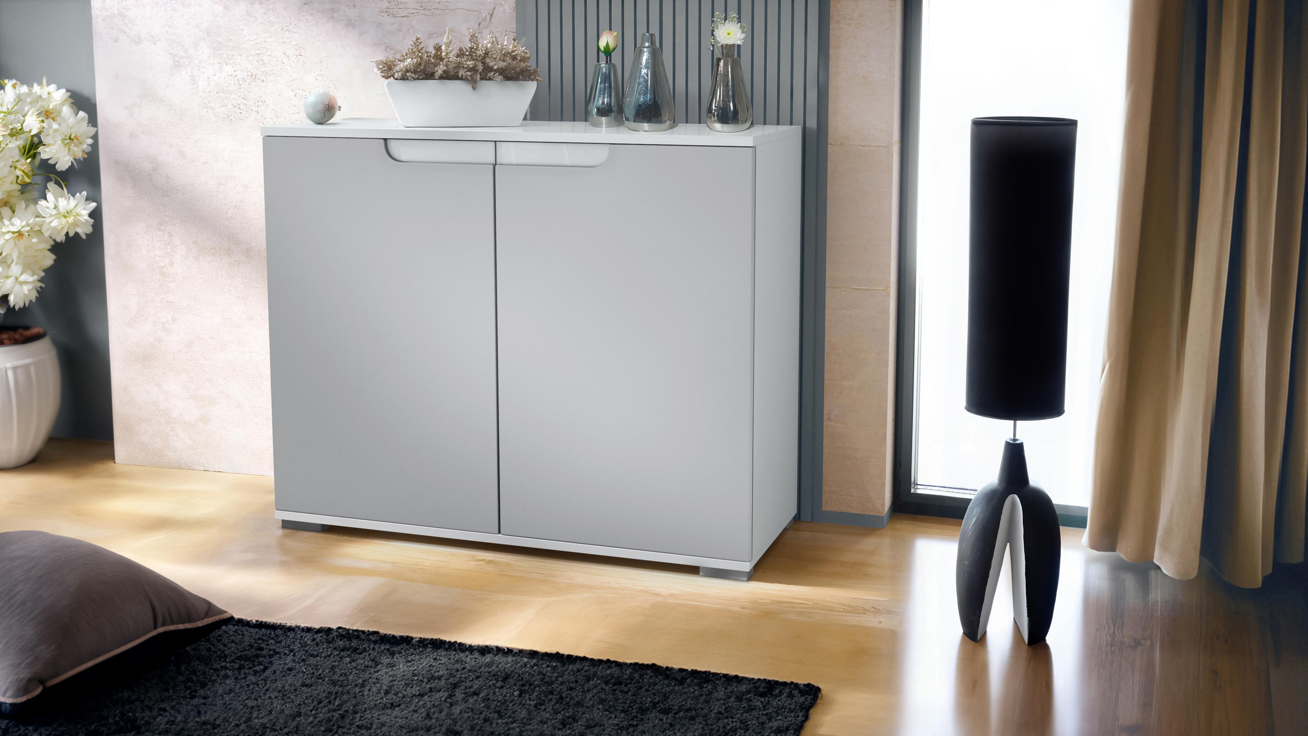 KOMMODE Sylt Hellgrau Seidenmatt - Greige, Holzwerkstoff (92.5/75.5/35cm) - Vladon