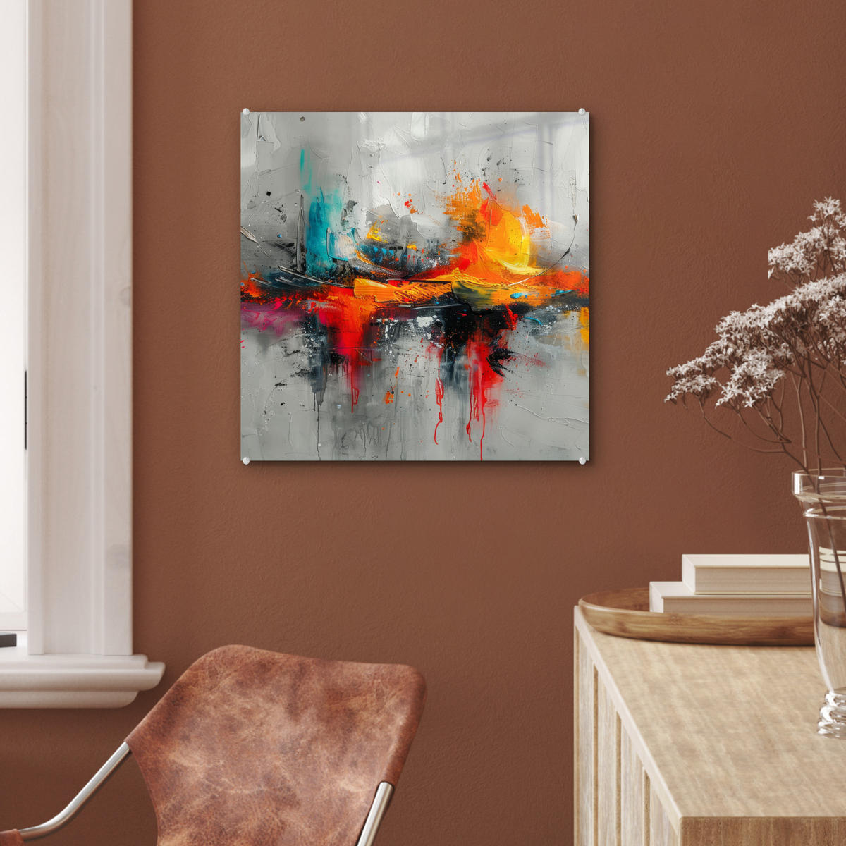 ACRYLGLASBILD Moderne Kunst - Orange - Grau - Abstrakt 50x50 cm - Hellgrau, Glas (50/50cm) - MuchoWow