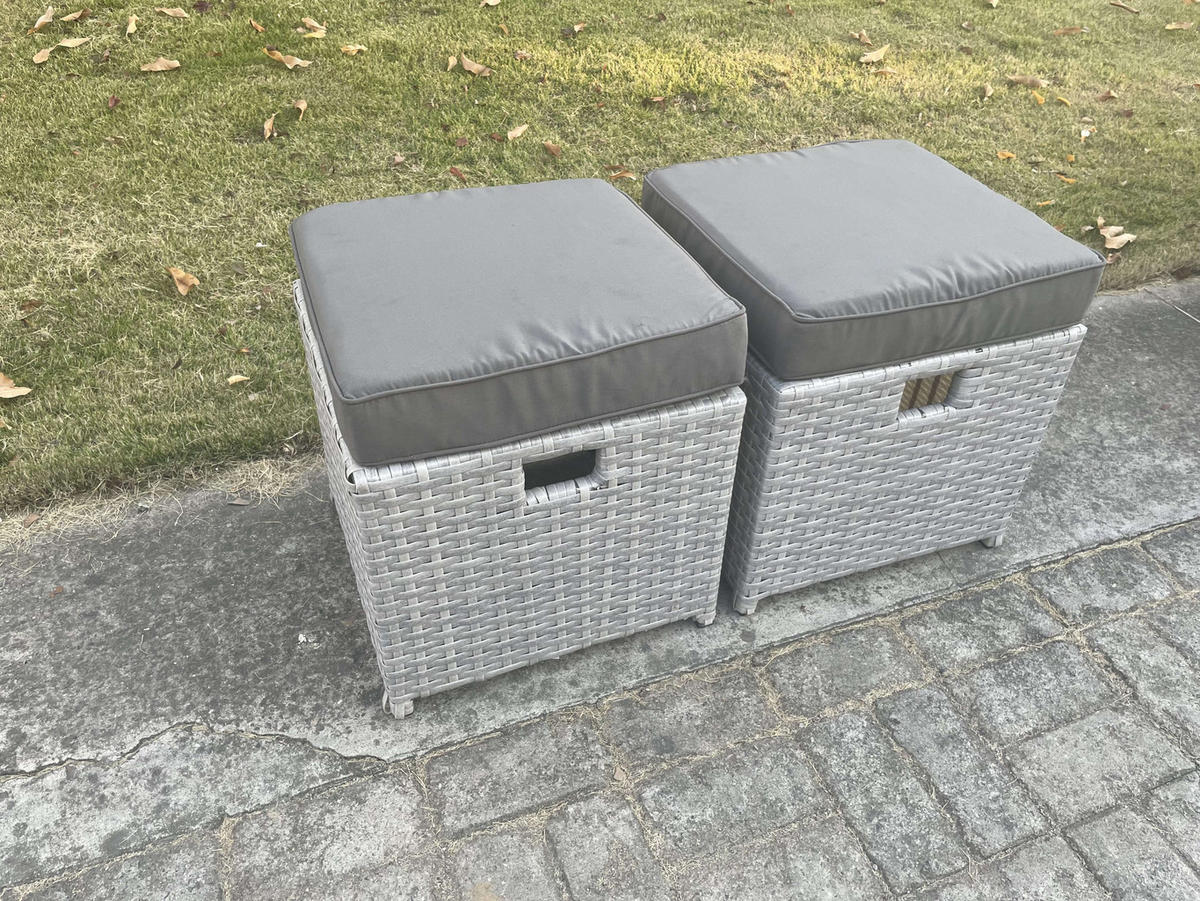 HOCKER Polyrattan Helles Grau 2-teilige - Hellgrau, Metall (177/34/65cm) - Fimous