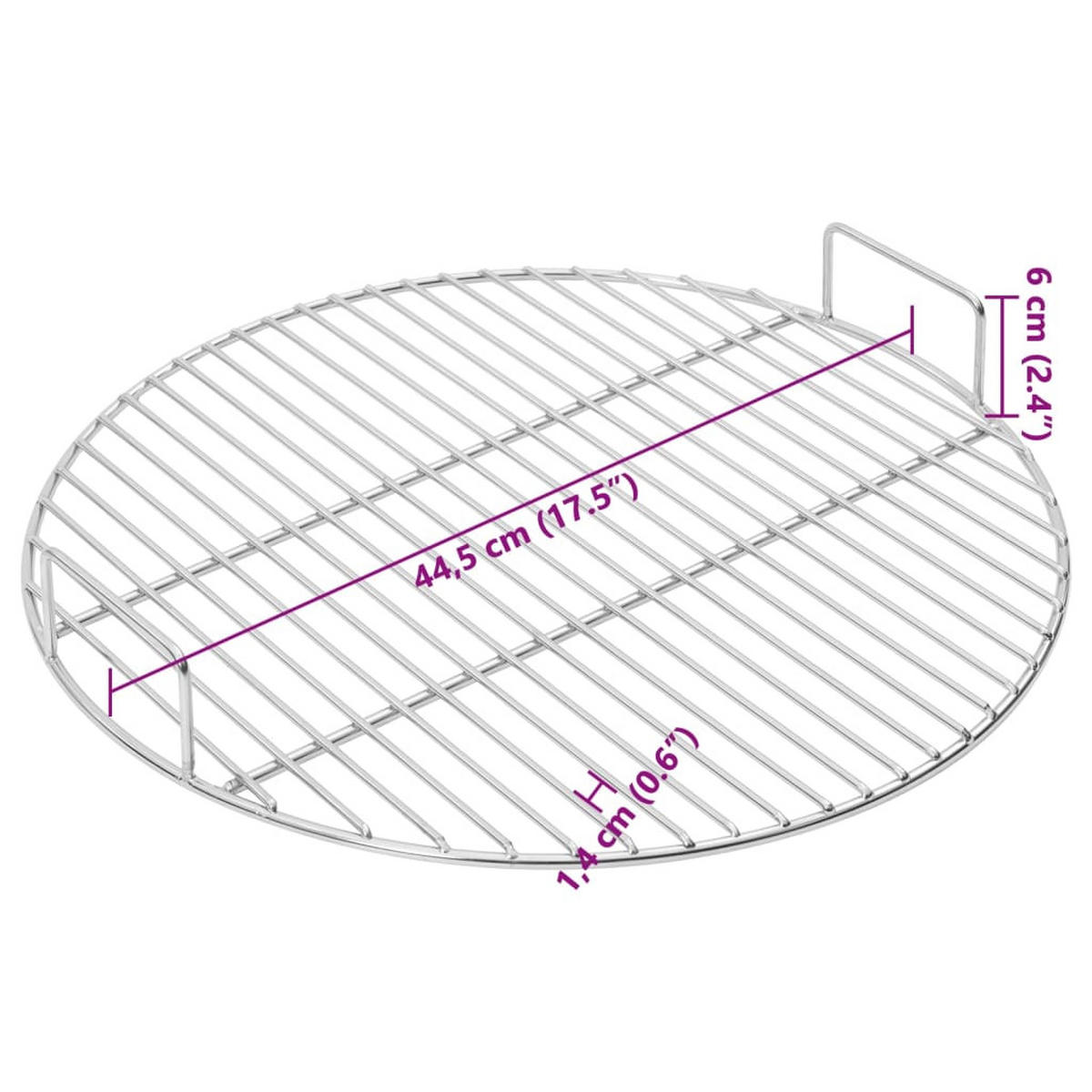 GRILLROST Mit Griffen Rund Ø44,5 Cm 304 Edelstahl - Silberfarben, Metall (44.5/44.5cm) - vidaXL