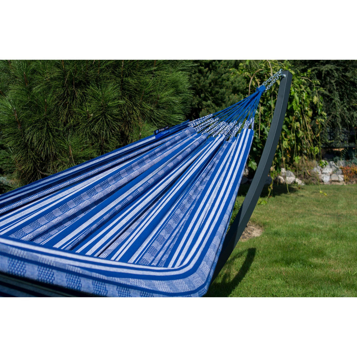 HÄNGEMATTE mit Gestell, 2 Personen, XXL, 200 kg, Metall, Pereira Blau, einfache Montage - Blau, Metall (370/130/120cm) - Potenza
