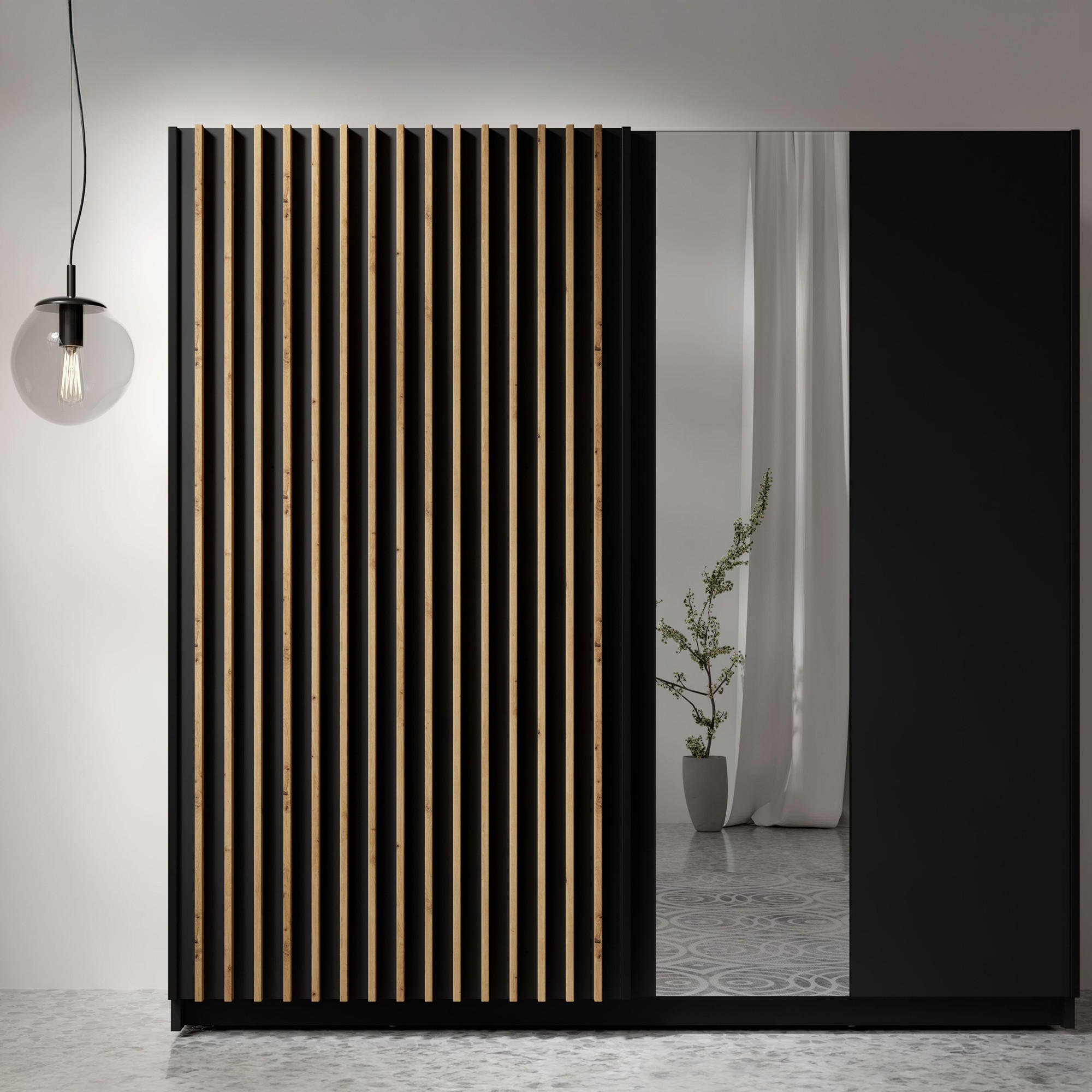 SCHIEBETÜRENSCHRANK CASTARI Schwarz / Artisan Eiche - Schwarz/Eiche Artisan, Holzwerkstoff (200.2/198.5/62cm) - KONSIMO®