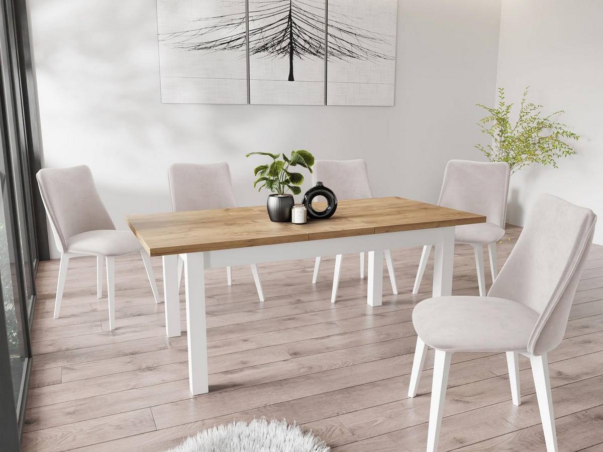 ESSTISCH Molly rechteckig ausziehbar, Wotan Eiche 160-200/80/75 cm - Eiche Wotan/Weiß, Holz/Holzwerkstoff (160/80/75cm) - WFL GROUP