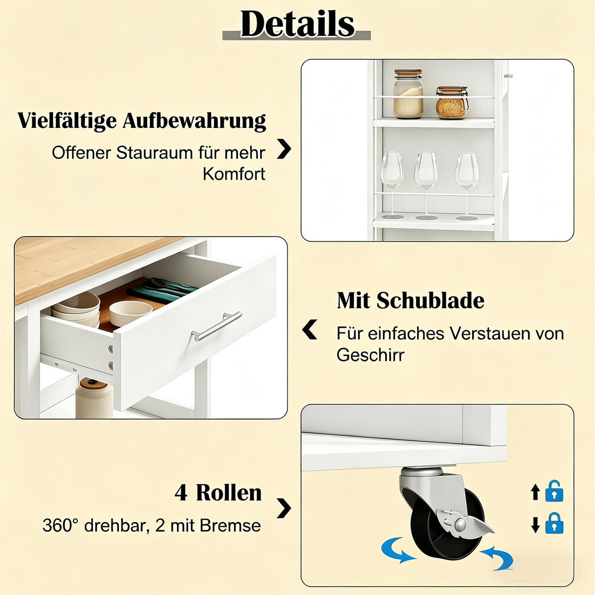 KÜCHENINSEL Weiß-Natur 73/38/88 cm - Weiß, Holzwerkstoff (73/88/38cm) - PANGIVO