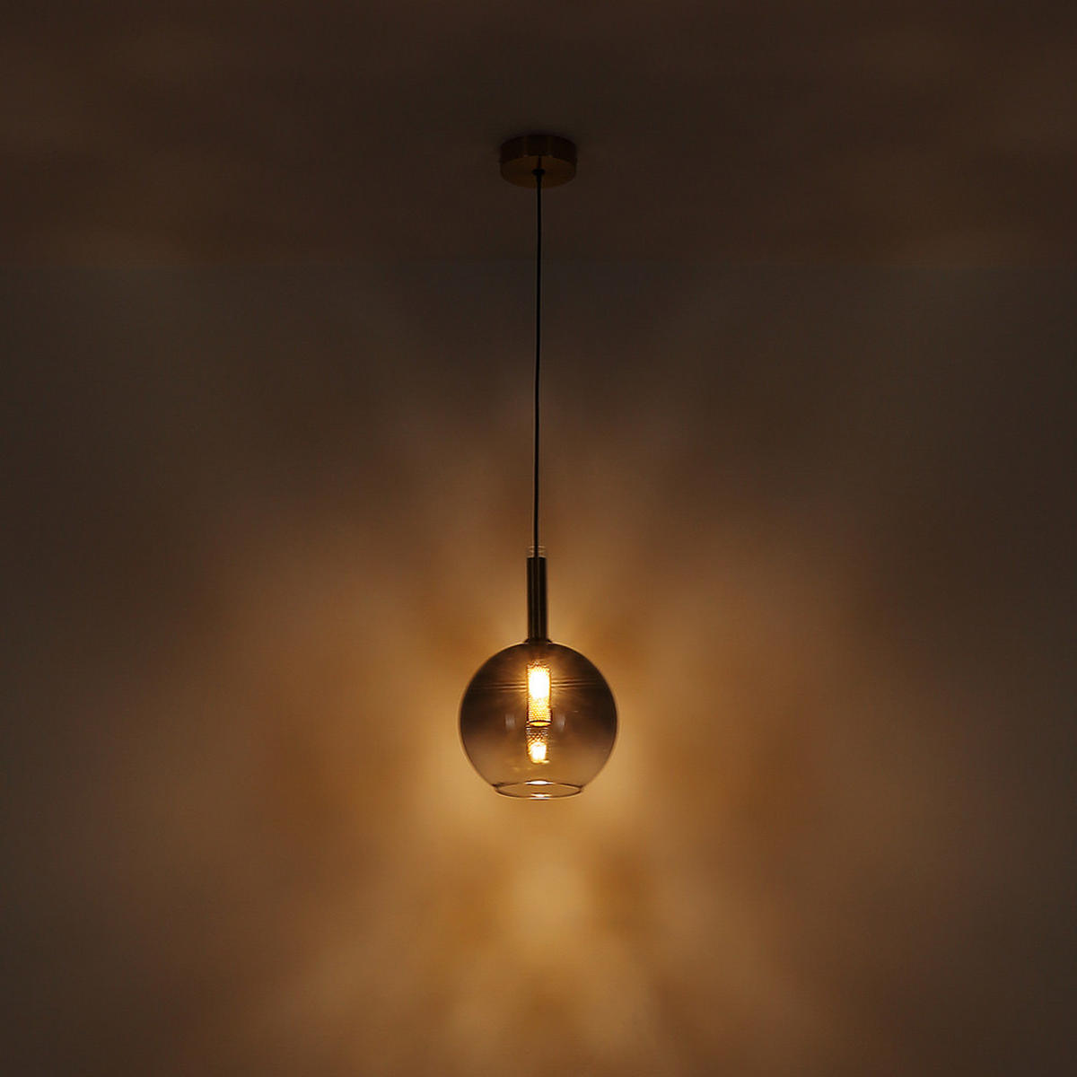 HÄNGELEUCHTE, Rauchglas, Schwarz, höhenverstellbar - Schwarz, Glas (18/18/120cm) - Globo Lighting