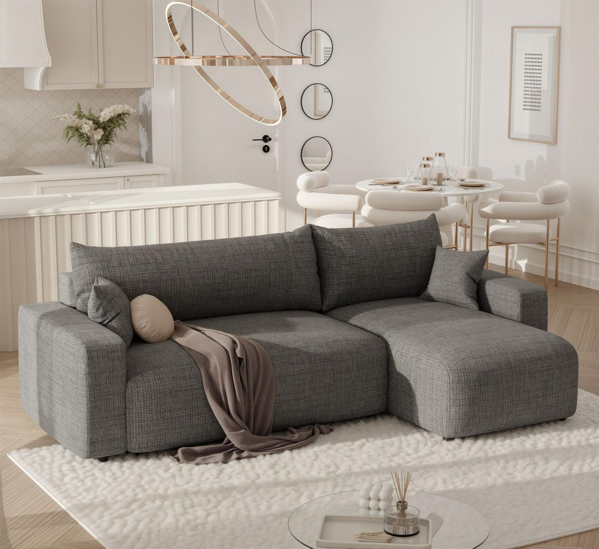 ECKSOFA Luna Mit Schlaffunktion - Grau, Holzwerkstoff/Textil (145/248cm) - Fun Möbel