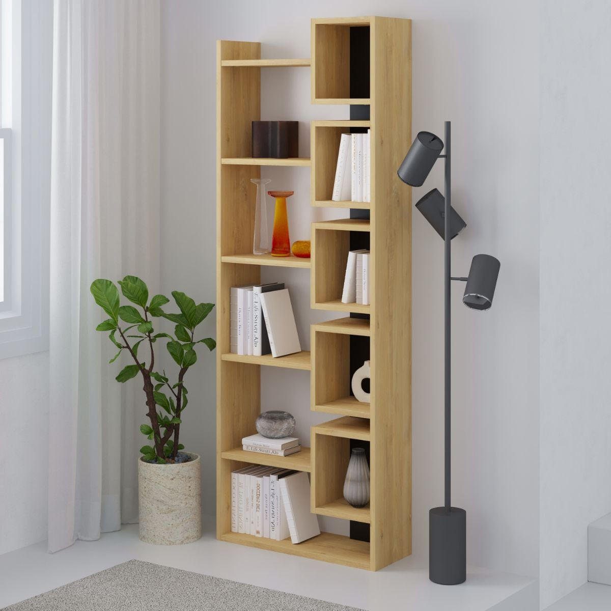REGAL Design H168,5 cm - Eladi - Eiche Bianco/Anthrazit, Holzwerkstoff (22/168.5/27.8cm) - Calicosy