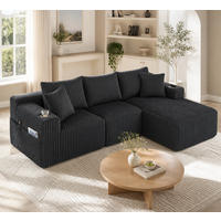 ECKSOFA 257/90-160/62 cm grau aus Cord mit 5 Kissen - Grau, Textil (160/257cm) - OKWISH