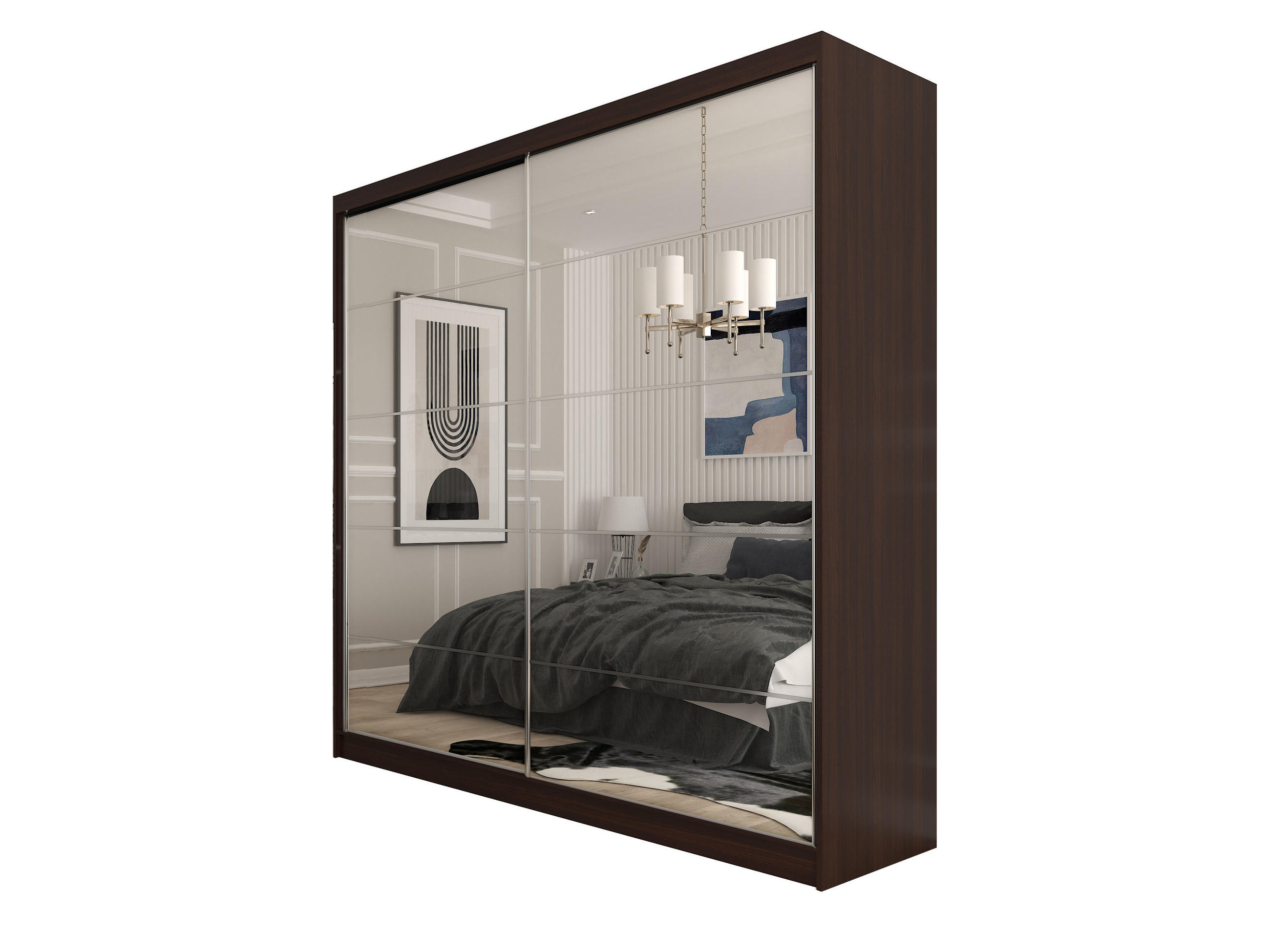 SCHWEBETÜRENSCHRANK FIORELLA 200/216/61 cm 2-türig mit Spiegel Wengefarben - Wengefarben, Holzwerkstoff (200/216/61cm) - MASSENO