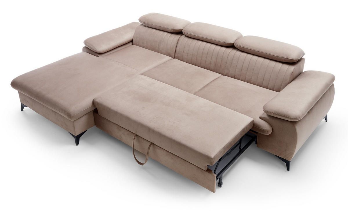 ECKSOFA 280 cm Xanto M, Schlaffunktion, verstellbaren Kopfstützen, Links, Hellbraun - Hellbraun, Holz (280/193cm) - Emporius