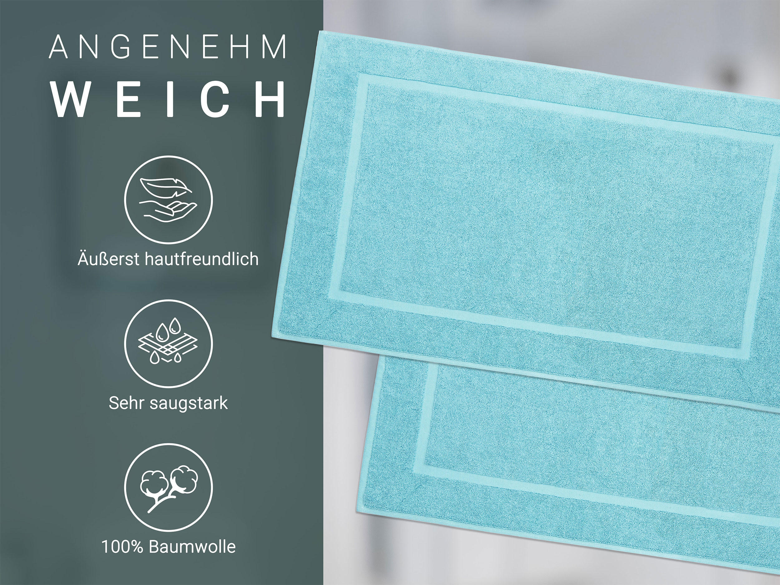 BADEMATTE, 2er-Set, 50x80 cm, 100% Baumwolle, Blau - Blau, Textil (50/80cm) - Zollner