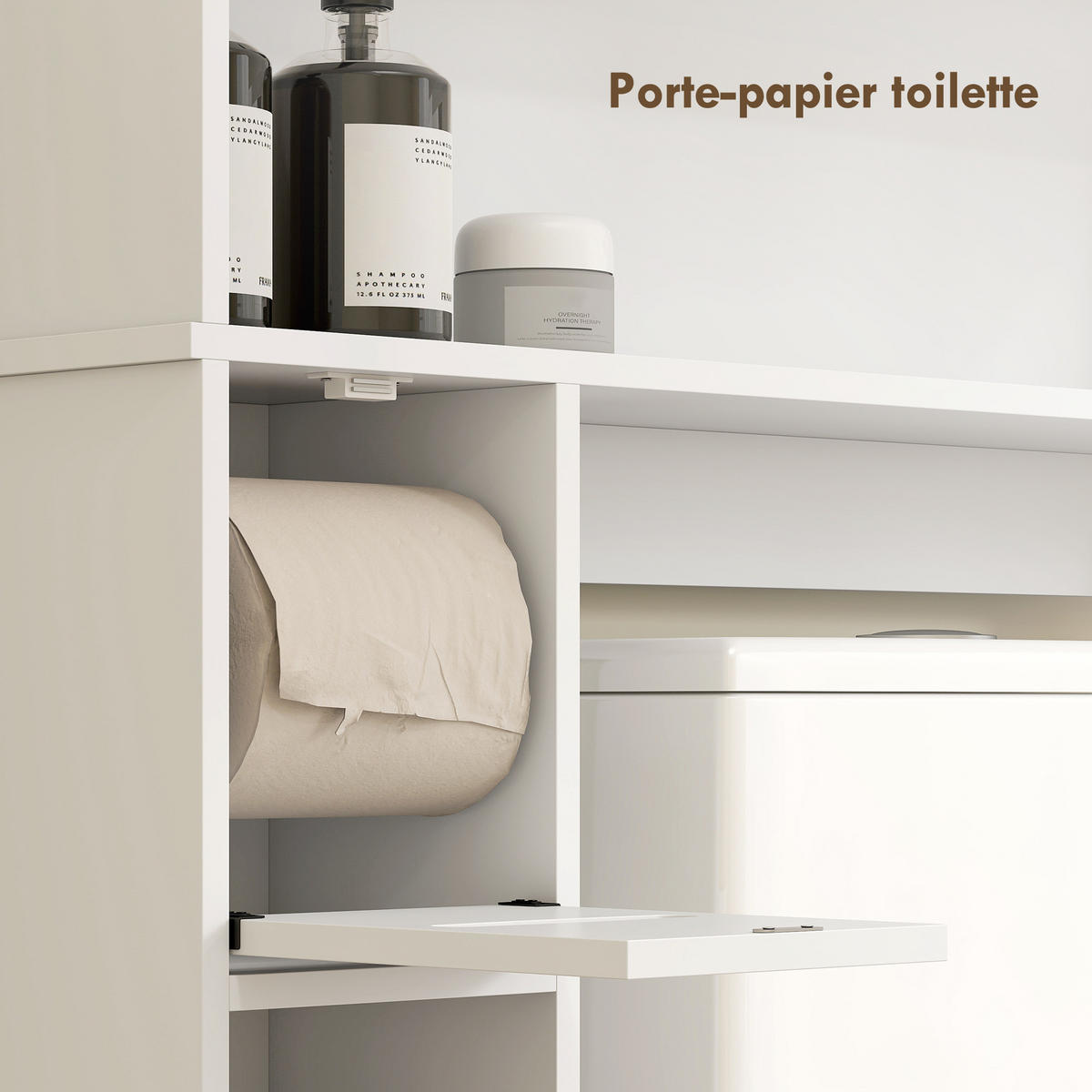 BADEZIMMERREGAL DE-15915 Doppeltür mit Toilettenpapierhalter Weiß - Weiß, Holzwerkstoff (19.5/170/80cm) - ComfortXL