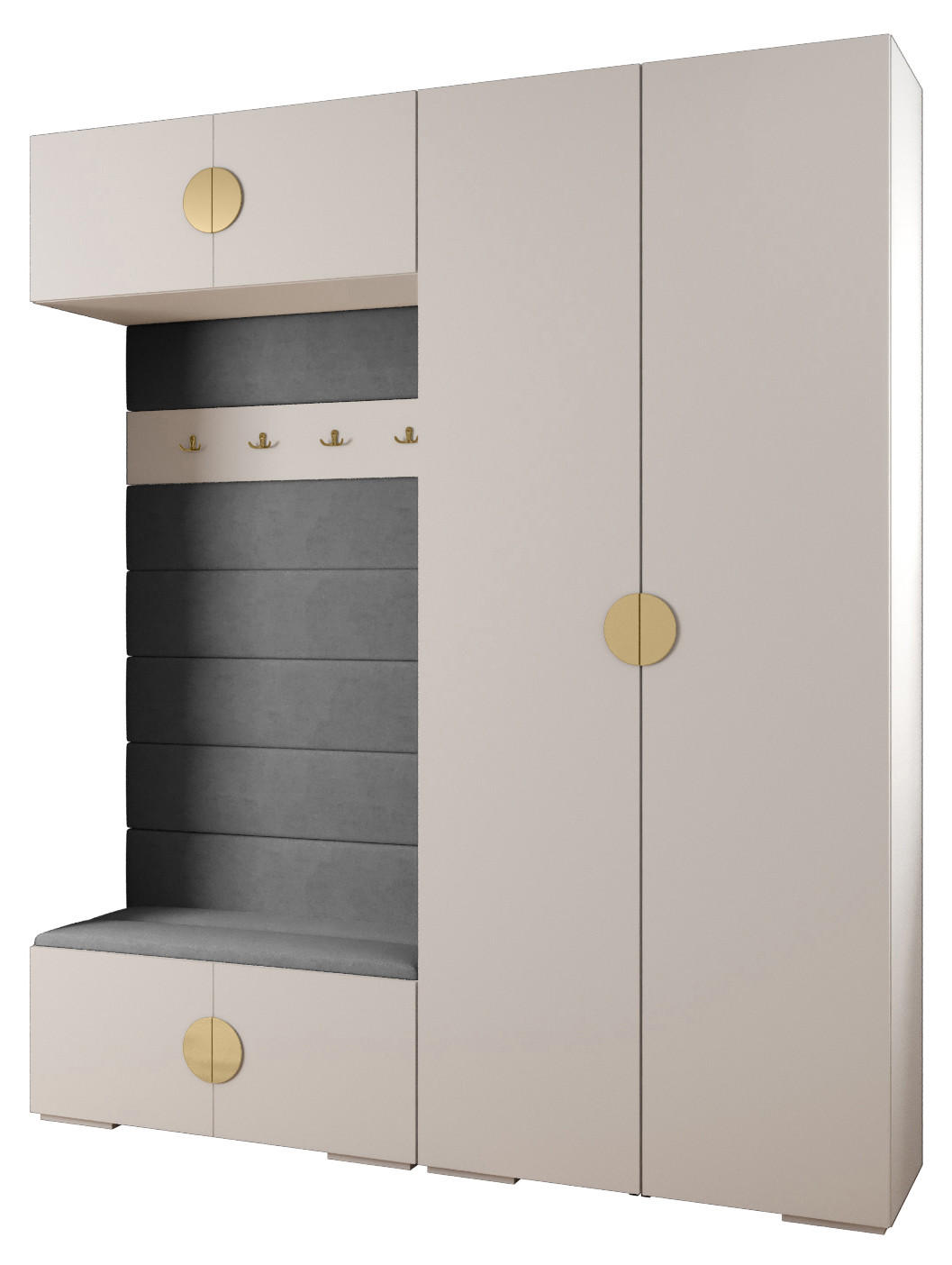 Abiks Möbel Garderoben-Set Weiß, Grau, Gold 200x236.7x47 cm