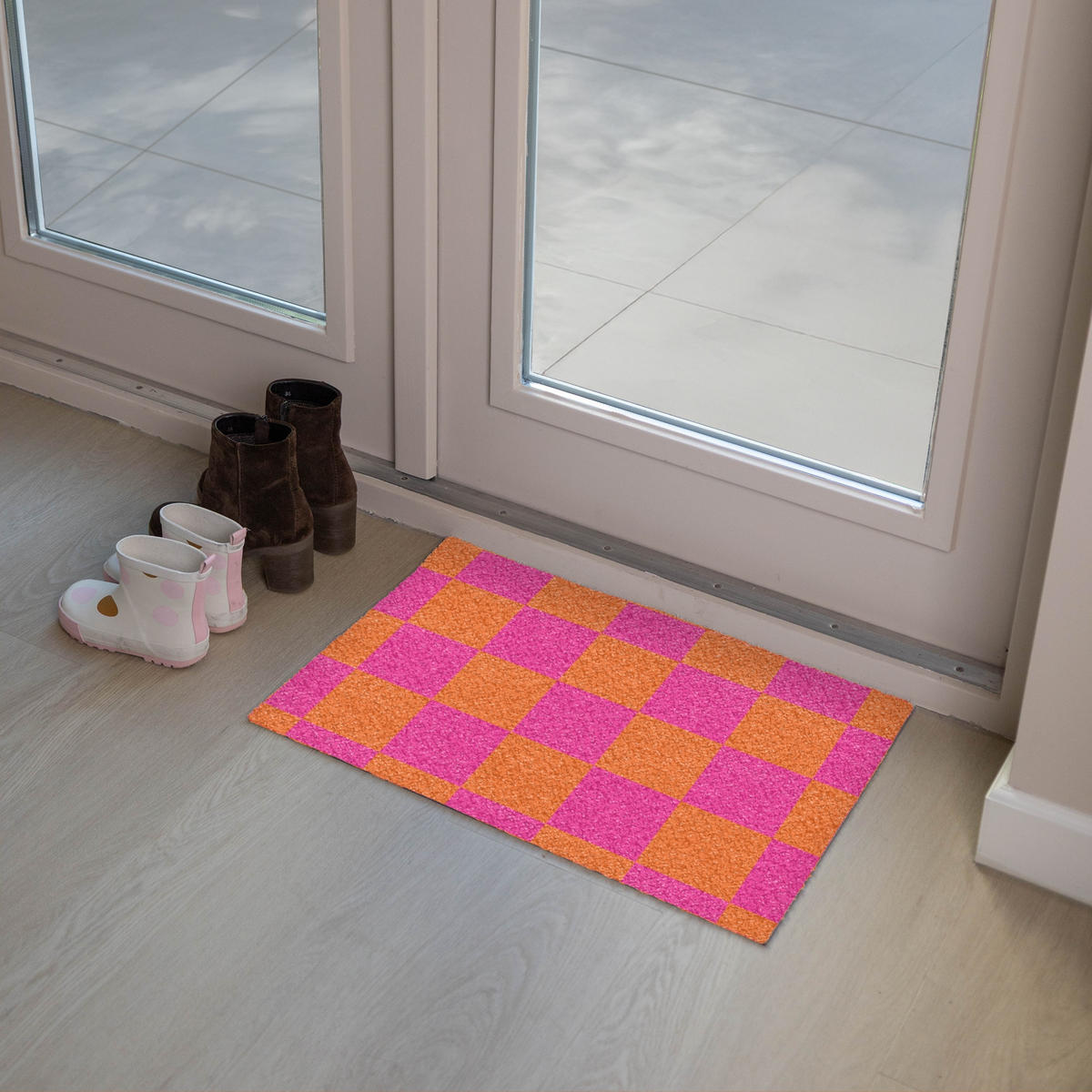 FUSSMATTE Schachbrettmuster - Orange - Rosa - Blöcke 60x40 cm - Pink, Kunststoff (60/0.4cm) - MuchoWow