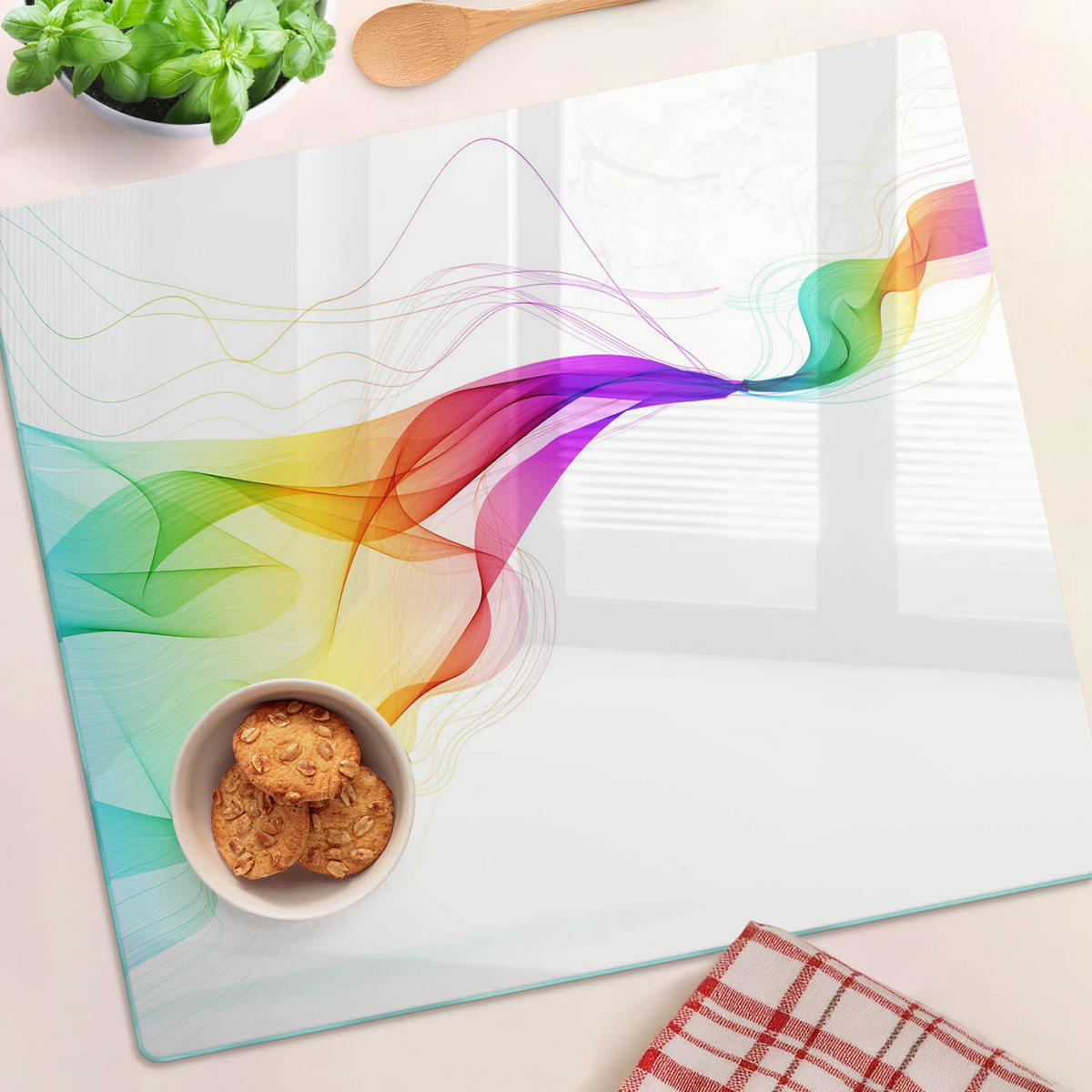 GLASPLATTE 60x52 cm Bunte Abstraktion - Blau/Dunkelgrau, Glas (60/0.4/52cm) - TULUP