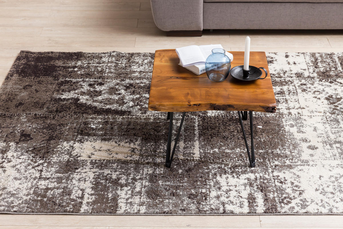 COUCHTISCH Massivholz Sheesham mit Baumkante und Haarnadelbeinen, Stil Natürlichkeit - Schwarz/Braun, Holz/Metall (51/56/38cm) - KADIMA DESIGN