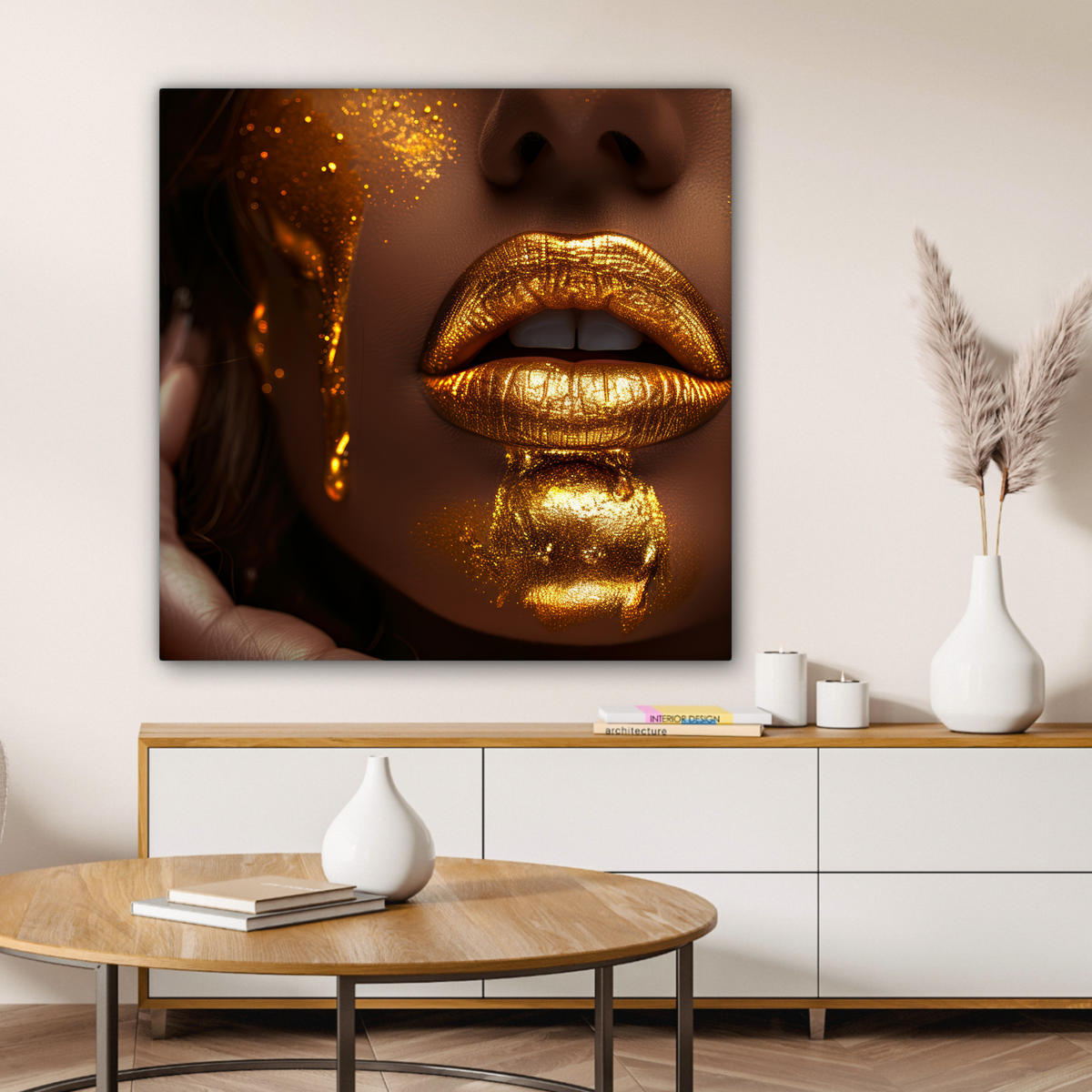 OBRAZ NA PLÁTNĚ Žena - Zlato - Luxus - Portrét 90x90 cm - zlatá, textil (90/90cm) - MuchoWow